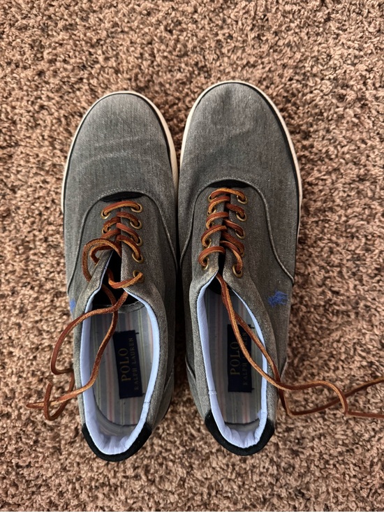 Polo Ralph Lauren Other - Polo by Ralph Lauren Gray Canvas Lace-Up Loafers with Brown Laces